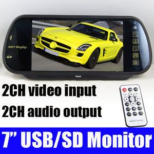7" Car Rearview Mirror 2CH Video Monitor MP5 Media Player for Backup Camera DVD