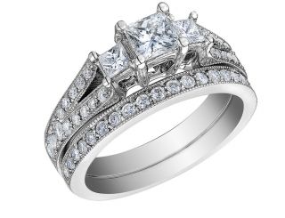 Certified Princess Cut Diamond Engagement Ring Wedding Set 1 0ct 14k White Gold