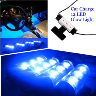 4X 3LED Car Charge Glow Interior Light Decorative Footwell Neon Lamp 12V Blue