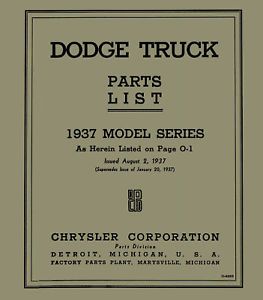 1937 Dodge Truck Parts Book List Guide Catalog