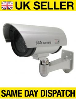 Dummy Silver CCTV Camera Flashing LED Indoor Outdoor Security