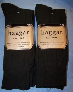New 6 PR Men's Black Haggar Cotton Dress Socks Sz 6 12 w Odor Control