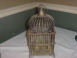 Antique Vtg Ornate Victorian Style Solid Brass Bird Cage w Perch Swing Bowls