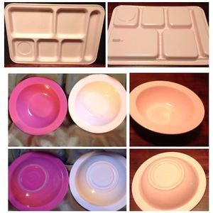 4 PC Pink Lot Set Pbk Pottery Barn Kids Melamine Melmac Food Serving Tray Bowls