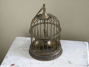 Antique Vintage Solid Brass Metal Hanging Bird Decorative Cage Swing Victorian
