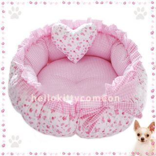 Pink Flower 100 Cotton Pets Puppy Dog Cat Beds House Double Side Use Lace Belt