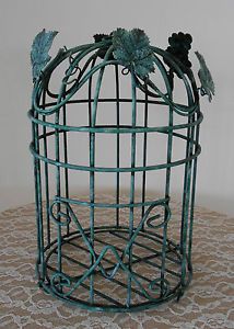Vintage Style Green Petina Metal Wire Art Deco Decorative Ornamental Bird Cage