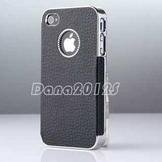 Cute Genuine Leather Chrome Hard Case Cover for iPhone 4S 4 4G Screen Protector