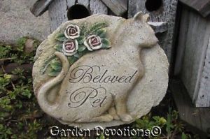 New Beloved Pet Stone w Roses Cat Memorial