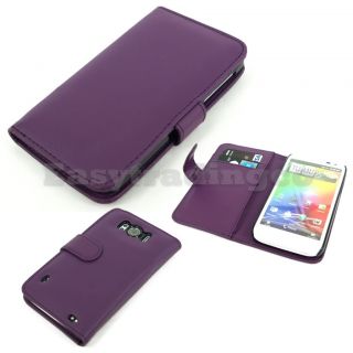 Purple Book Agenda Type Leather Case HTC Sensation XL X315e with Card Slots