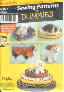 Simplicity Sewing Pattern Pets Dog Clothes Accessories Beds Costumes