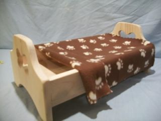 Handmade Wood Pet Bed Brown Fleece Blanket Paw for Small Miniature Toy Dog Beds