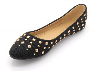 Womens Leather Gold Metal Studded Pumps Casual Ballerina Ballet Flats Shoes