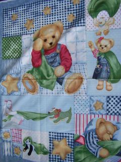 `Fabric 2 Panels Blue Jean Teddy Blankie Bear Blossum Duck Panda Bear Toys Puppy