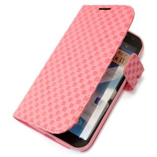Samsung Galaxy Note 2 Check Pattern Flip Cover Skin Baby Pink Leather Case Pouch