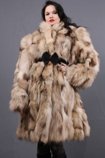 Vtg 70's Silver Crystal Fox Fur Chubby Massive Shaggy Boho Hippie Coat Jacket XL