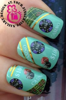 Nail Art Wrap Water Transfer Decals Casino Chips Dice Table Top Game $100 158
