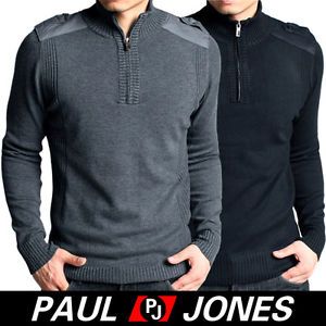 Men’s Stylish Casual Pure Cotton Knit Sweater Collar Zip Jumper XS s M L 2Colors