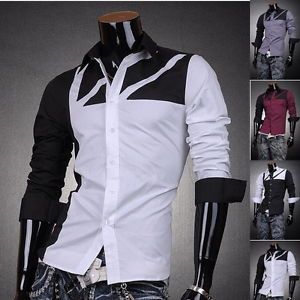 3mu Mens Designer Dress Shirts Tops Casual Unique Black White Gray s M L XL 8312
