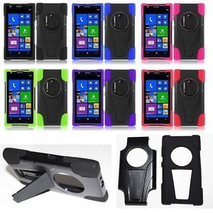 For Nokia Lumia 1020 Accessories Hybrid Hard Cell Phone Case Soft Cover Stand