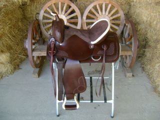 Mahogany Rawhide 15" Western Cowboy Leather Pleasure Trail Horse Saddle Tooled