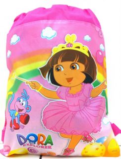 New 14" Dora The Explorer Pink Children's Draw String Bag Backpack 