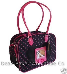 Polka Dot Small Dog Cat Soft Sided Pet Carrier Black Pink