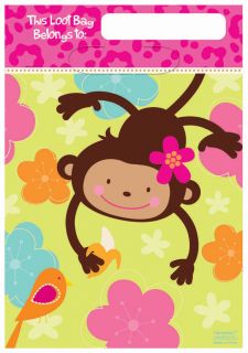 Monkey Love Loot Bags 8 Favor Treats Mod Luau Girl Birthday Party Supplies