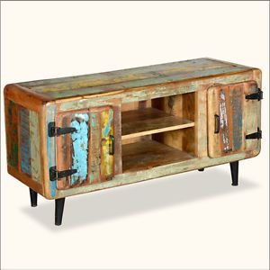 Reclaimed Wood Rustic Media Console TV Stand Unit Entertainment Center Furniture