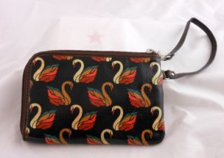 Fossil Key per Black Multi Swan Wristlet Bag Purse Wallet SL4012016