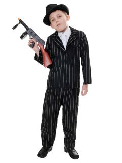 Boys Gangster Mafia Pinstripe Suit Zoot Bugsy Malone 1920's Fancy Dress Costume