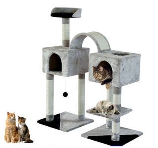 Homcom Silver Kitty Cat Scratcher 46" Pet Cat Tree Two Condo Post Tower Toy