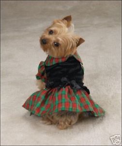 Tartan Plaid Dog Pet Puppy Small Dog Dress Clothing Apparel Skirt Holiday XXS