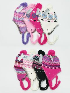 BNWT Girls Childrens Peruvian Knitted Style Lined Winter Hats Many Colours