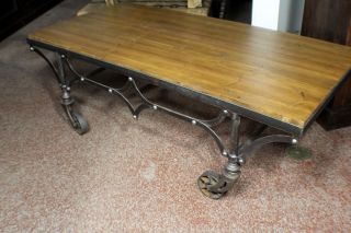 60" Long Coffee Table Reclaimed Wood Top and Iron Legs Industrial Type