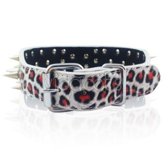 23 26" Red Leopard Leather Spiked Dog Collar Pitbull Bully Spikes Extra Large XL