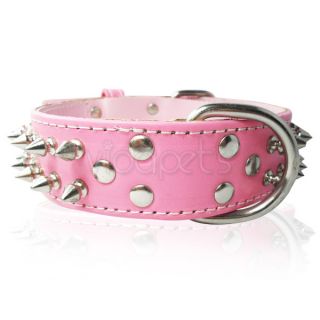 21 26" Pink Spiked Spikes Genuine Real Leather Dog Collar D Ring Extra Large XL