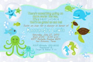 Baby Shower Invitations Under The Sea Ocean Turtle Seahorse Starfish Boy Girl