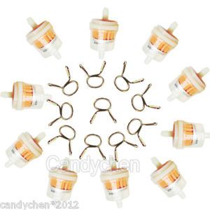 10x Motorcycle ATV Fuel Gas Filters 10x 5 16" 8mm Line Hose Spring Clips Clamps