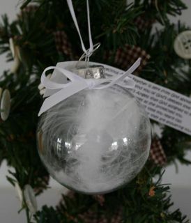 Handmade Angel Feather Christmas Ornament w White Ribbon and Poem