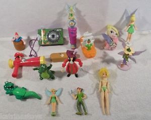 Large Lot of Disney Peter Pan Tinkerbell Captain Hook Cup SHIP Toys Figures Used