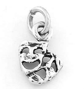 Sterling Silver 925 Comedy Tragedy Masks Charm Pendant