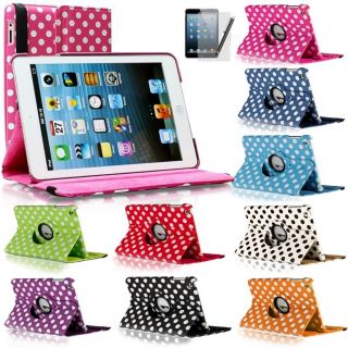 For Apple iPad Mini 360 Rotating Polka Dot Leather Case Smart Cover w Stand