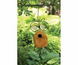 Bird House Ceramic and Metal Owl Hanging Birdhouse