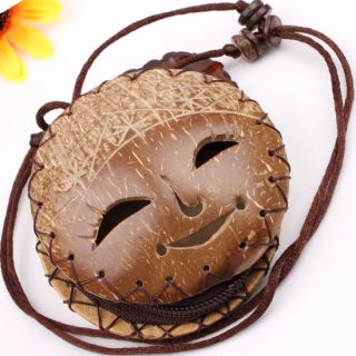 Natural Coconut Shell Carved Girl Coin Change Purse Bag