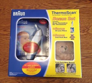 NIB Braun Thermoscan Bonus Set Baby Infant Ear Thermometer Cold Pack Bear Bonus