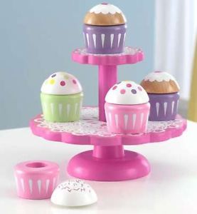 2 Tier Cupcake Stand Party Play Set Kids Chef Kitchen Toy Childrens Wood Wooden