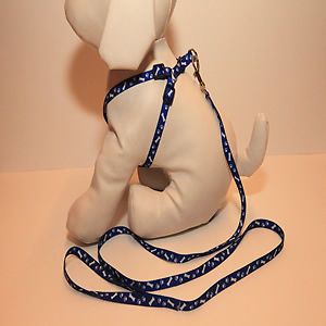 Pet Small Dog Nylon Blue Paw Print Dog Bone Design Leash Harness Combo 43"X0 3"