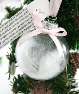 Handmade Angel Feather Christmas Ornament w Pink Ribbon and Poem