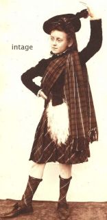 Scottish Girl Scotland Tartan Skirt Plaid Socks Hat Celtic Kilt Old Photograph
